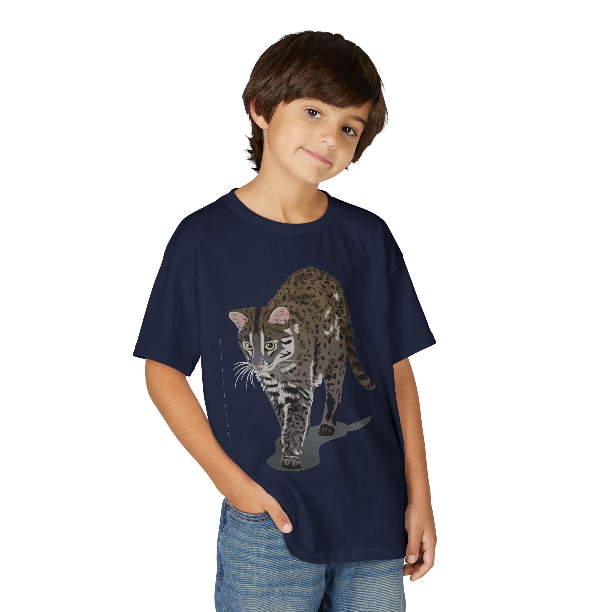 ユース猫Tシャツ — リアルな歩くタビー柄 キッズTee