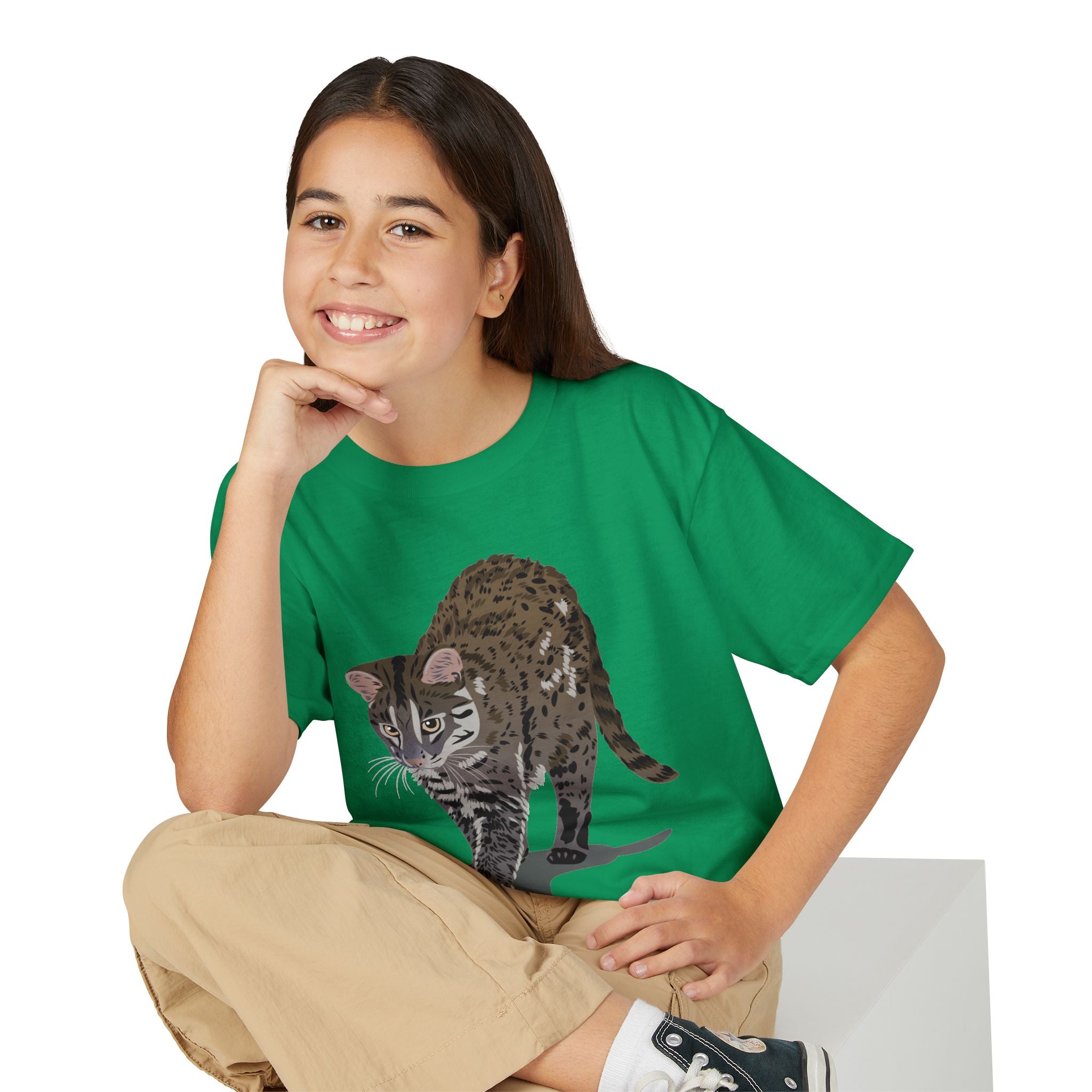 ユース猫Tシャツ — リアルな歩くタビー柄 キッズTee
