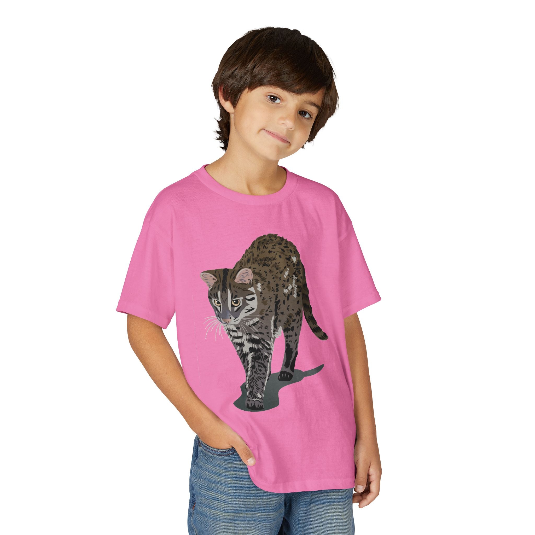 ユース猫Tシャツ — リアルな歩くタビー柄 キッズTee
