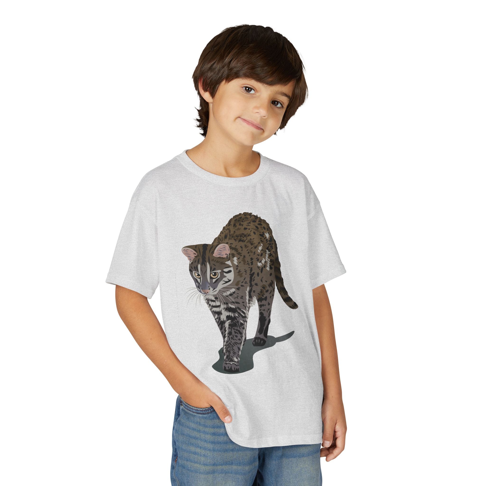 ユース猫Tシャツ — リアルな歩くタビー柄 キッズTee