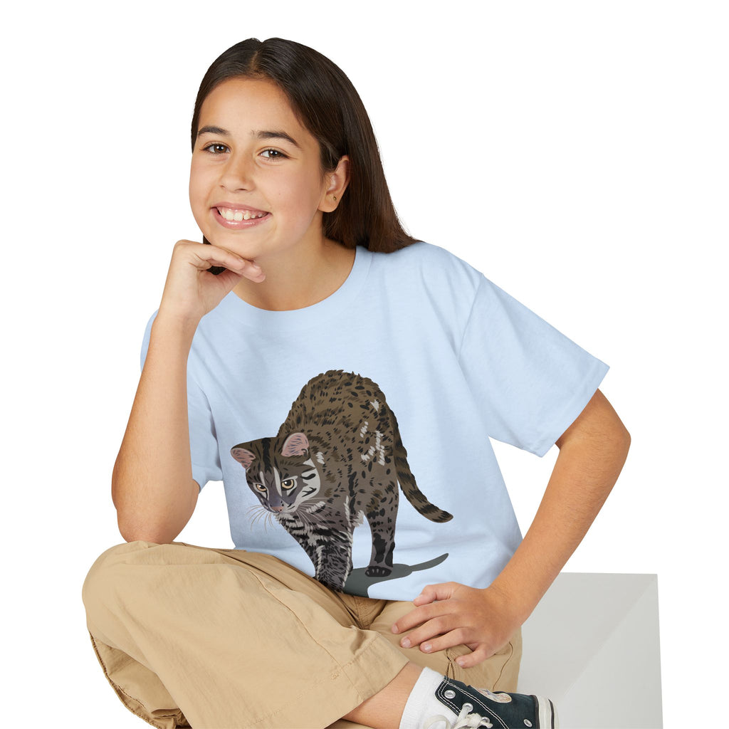 ユース猫Tシャツ — リアルな歩くタビー柄 キッズTee