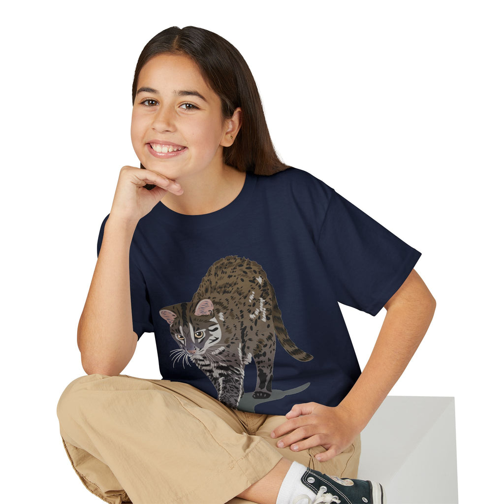 ユース猫Tシャツ — リアルな歩くタビー柄 キッズTee