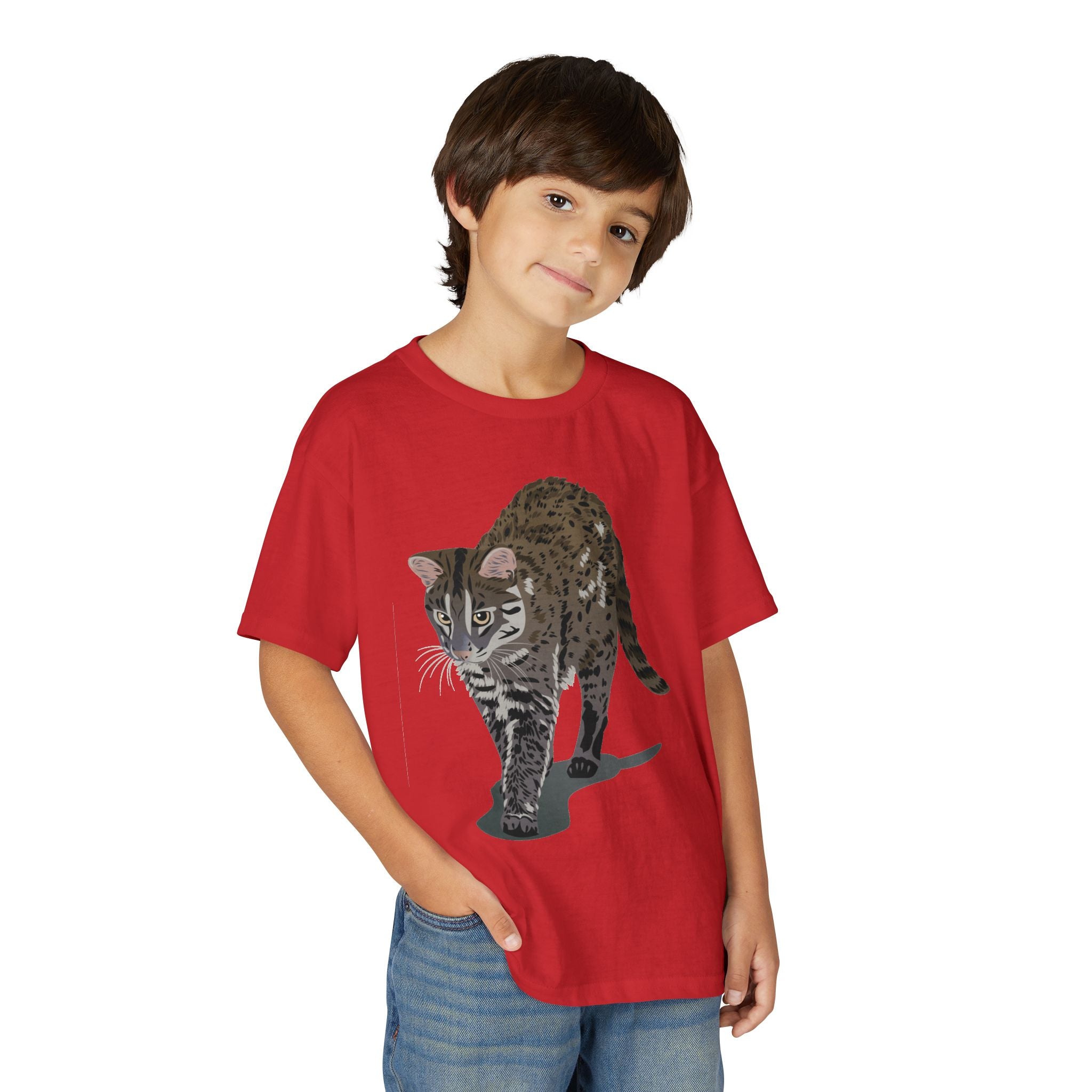 ユース猫Tシャツ — リアルな歩くタビー柄 キッズTee