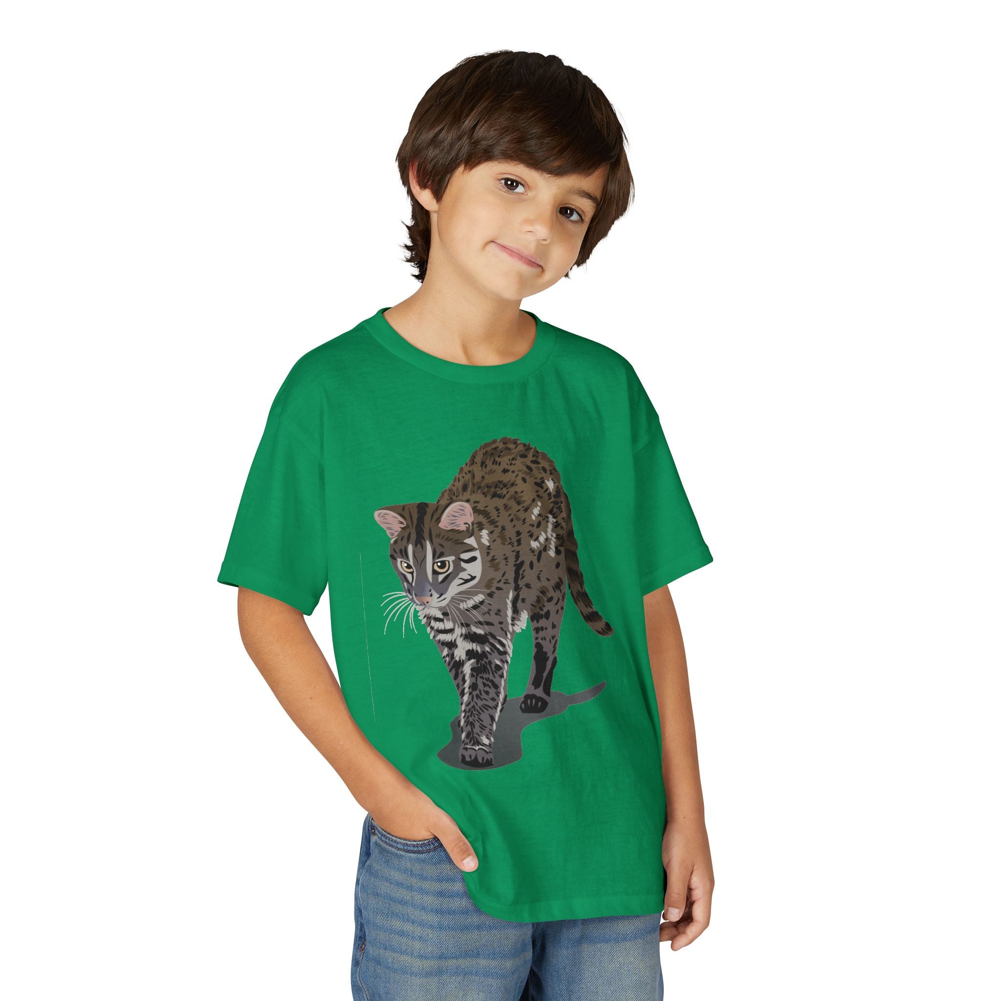 ユース猫Tシャツ — リアルな歩くタビー柄 キッズTee