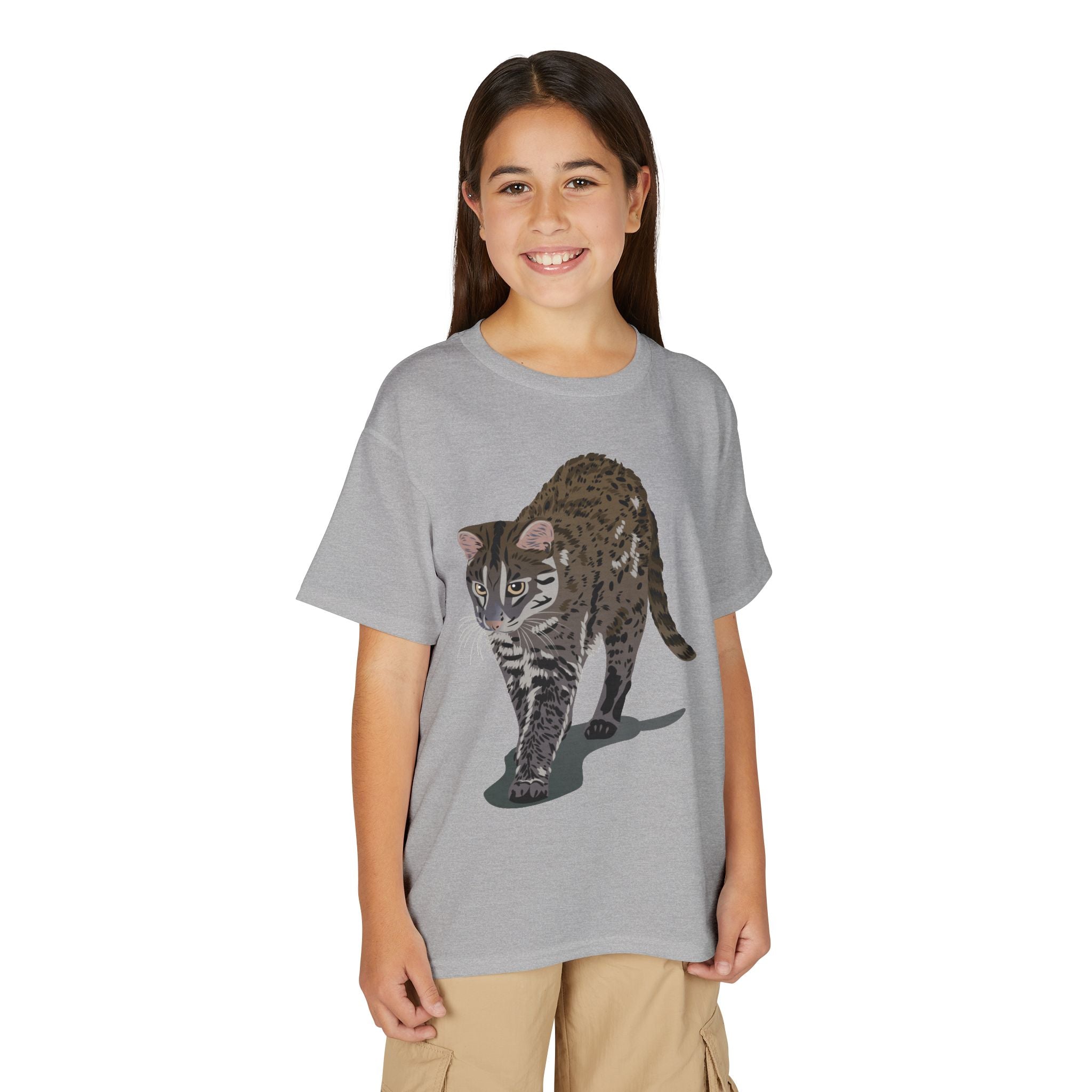 ユース猫Tシャツ — リアルな歩くタビー柄 キッズTee