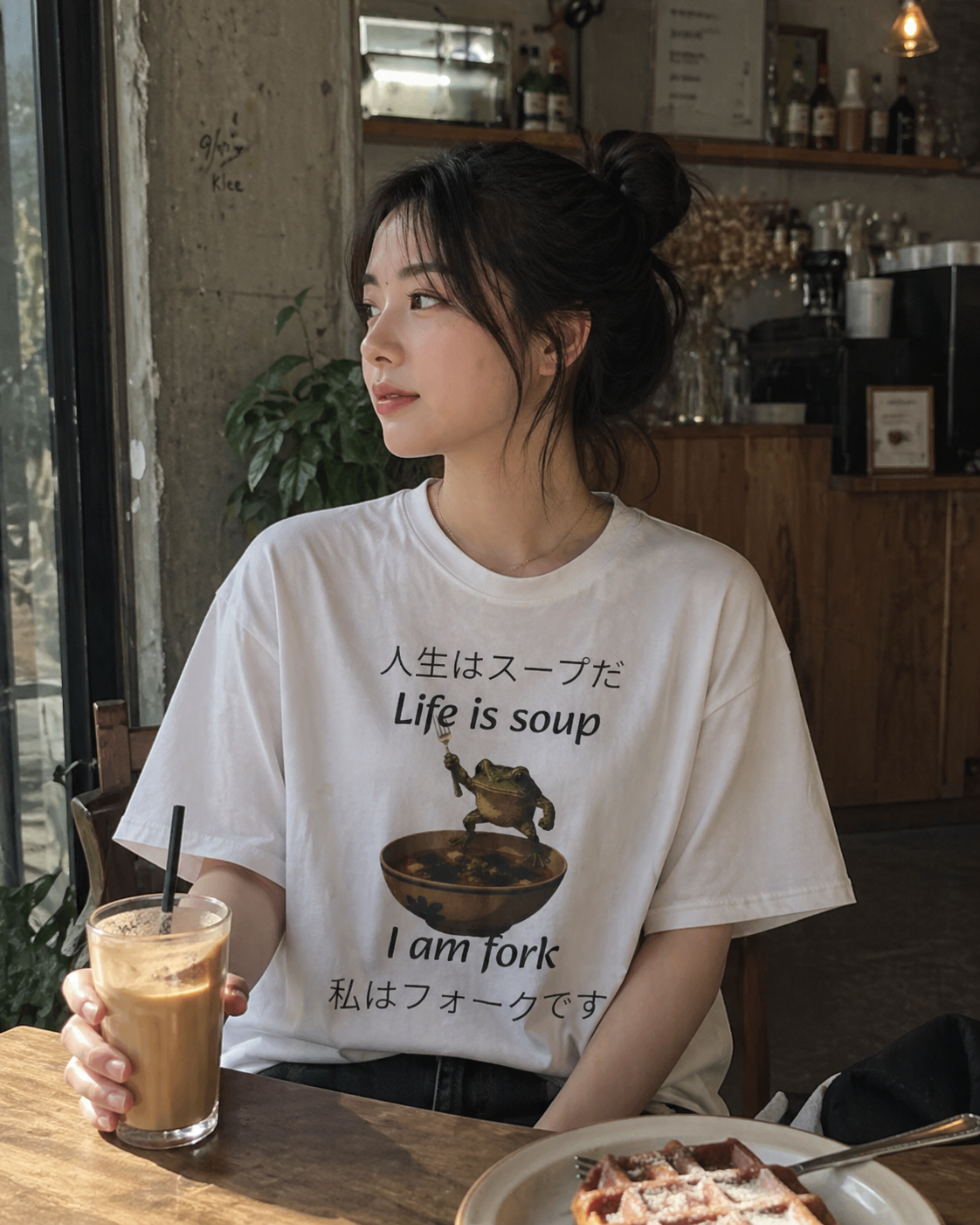 人生はスープ「私はフォーク」Tシャツ - 面白い日本のカエルミームTシャツ