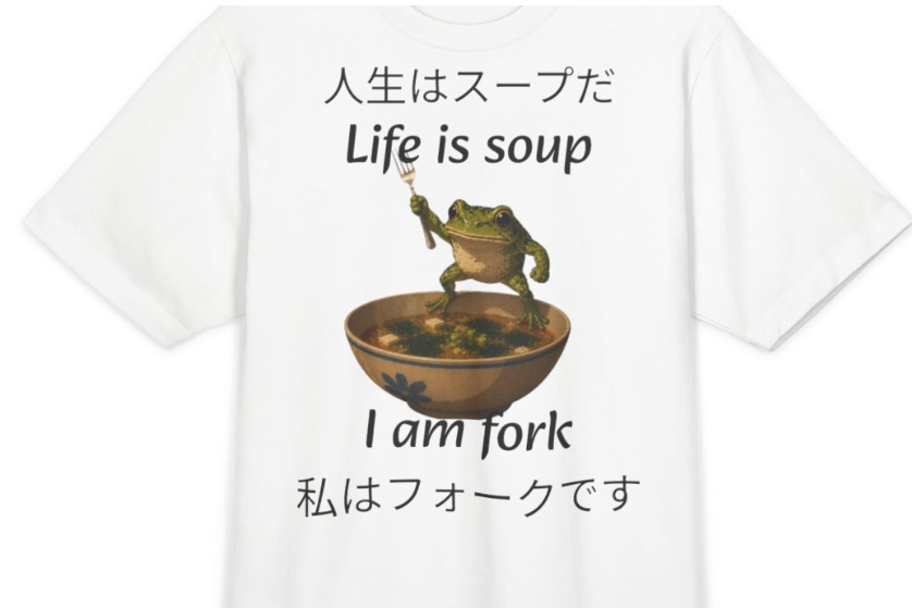 人生はスープ「私はフォーク」Tシャツ - 面白い日本のカエルミームTシャツ